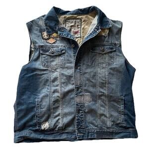 Parish Nation Vest Mens 5XL Blue Denim Trucker Patch Distressed Streetwear Y2K
